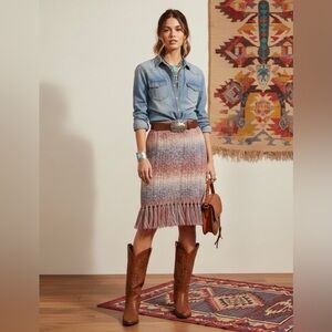 Scotch & Soda Knit Fringe Skirt Size S Textured Red Gray Vintage Feminine